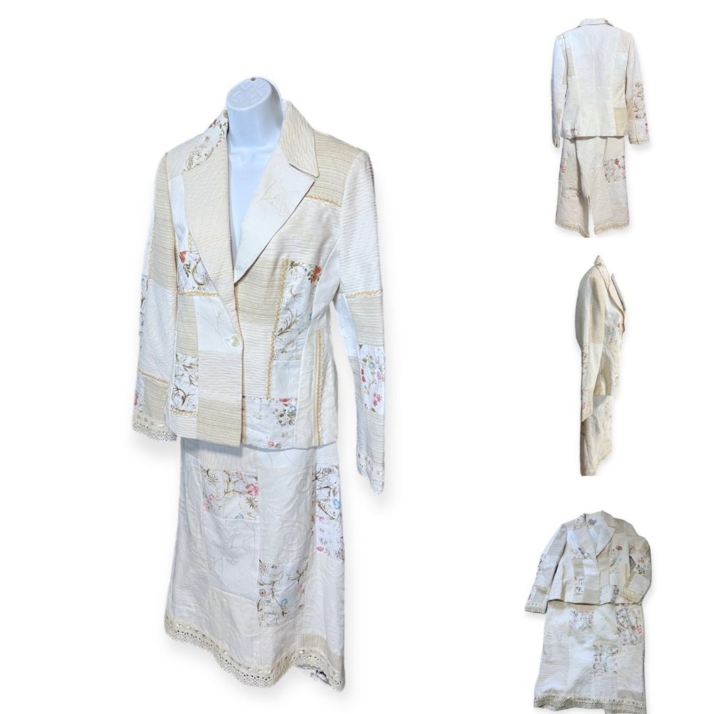 Alberto Malkali MultiTexture Floral Quilted Skirt Suit  8
